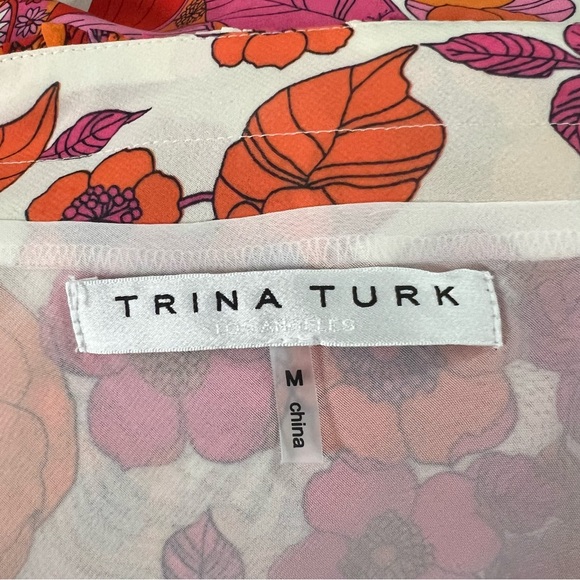 Trina Turk Pink Orange Floral One-Shoulder Ruffle Top - Picture 8 of 9